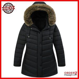 Plus Size Waterproof Down Puffer Coat with Detachable Hood for Winter